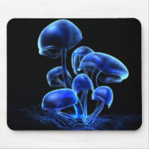 blue, mushrooms, glowing, psychedelic, ryan, bliss, digital, blasphemy, Mouse pad with custom graphic design