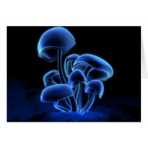 mushrooms, blue, glowing, fine art cards, Card with custom graphic design