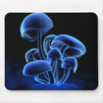 mushrooms, blue, glowing, desktop wallpaper, Mouse pad with custom graphic design