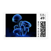 mushrooms, blue, glowing, psychedelic stamps, flora, plants, Frimærke med brugerdefineret grafisk design