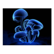 mushrooms, blue, glowing, desktop wallpaper, Postcard with custom graphic design