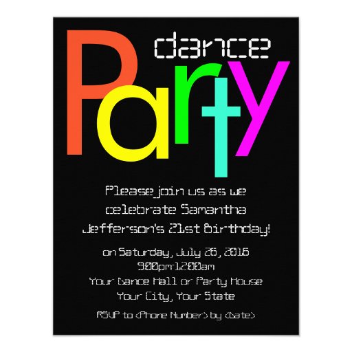 Fluorescent Neon lights Dance Party Invitation Sm 4 25 quot X 5 5 Fluorescent Neon lights Dance Party Invitation Sm 4 25 quot X 5 5