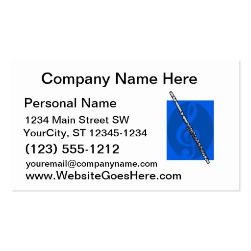 Flute with Blue Treble Clef Background Business Card (front side)