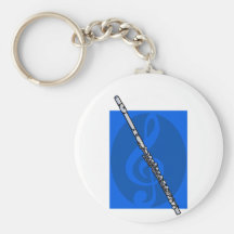 Flute with Blue Treble Clef Background Keychain