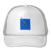 Flute with Blue Treble Clef Background Mesh Hats