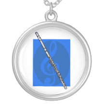 Flute with Blue Treble Clef Background Pendants