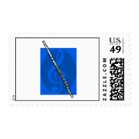 Flute with Blue Treble Clef Background Stamps