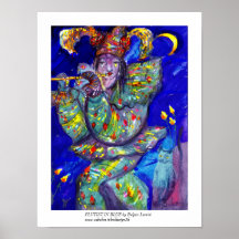 FLUTIST IN BLUE / Venetian Carnival Night Poster