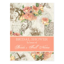 Flutterbyes n Roses Elegant Bridal Shower Postcard