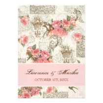 Flutterbyes 'n Roses Elegant Wedding - Pink Custom Announcements