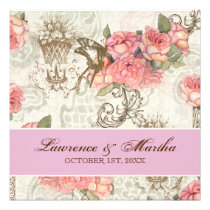 Flutterbyes 'n Roses Elegant Wedding - Pink-Lav Announcement