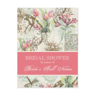 Flutterbyes n Tulip Elegant Bridal Shower Postcard postcard