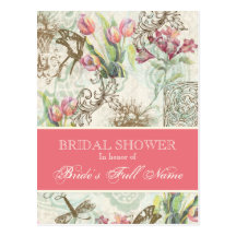 Flutterbyes n Tulip Elegant Bridal Shower Postcard