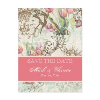 Flutterbyes 'n Tulips Elegant Save The Date Card postcard