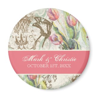 Flutterbyes 'n Tulips Elegant Save the Date Magnet magnet