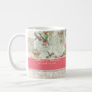 Flutterbyes 'n Tulips Elegant Wedding Anniversary Mugs