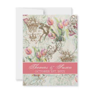Flutterbyes 'n Tulips Elegant Wedding Invitation invitation