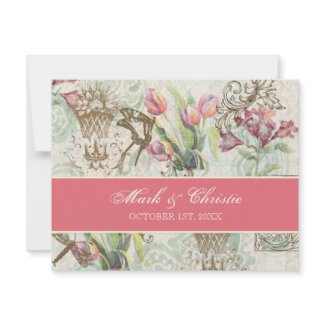 Flutterbyes 'n Tulips Elegant Wedding RSVP Card invitation