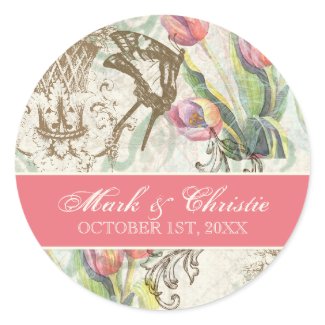 Flutterbyes 'n Tulips Elegant Wedding Stickers sticker