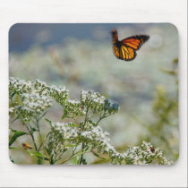 Fluttering Monarch Butterfly & Wildflowers mousepads