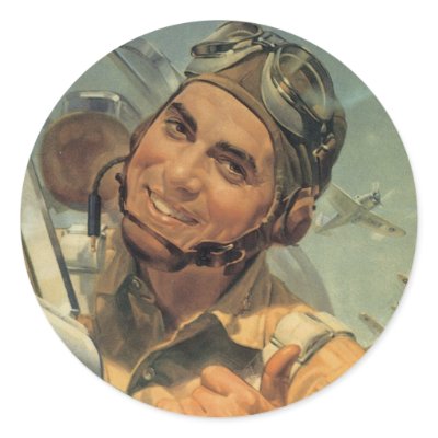 Fly Boy Pilot Stickers - Vintage War Poster by golden_oldies