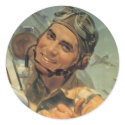Fly Boy Pilot Stickers - Vintage War Poster