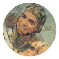 Fly Boy Pilot Stickers - Vintage War Poster by golden_oldies Fly Boy Pilot Stickers - Vintage War Poster