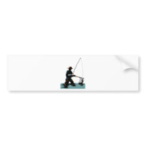 Fly fisherman casting reel with fishing lure bait bumper stickers