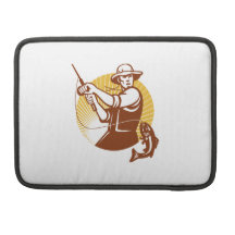 Fly Fisherman Fishing Retro Woodcut MacBook Pro Sleeve