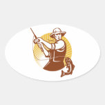 Fly Fisherman Fishing Retro Woodcut Sticker