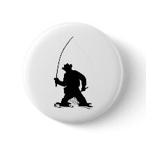 fly fisherman fishing silhouette buttons