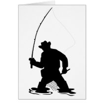 fly fisherman fishing silhouette cards