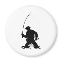 fly fisherman fishing silhouette fridge magnets