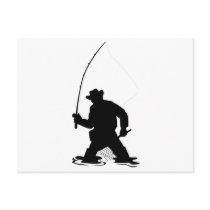 fly fisherman fishing silhouette post cards