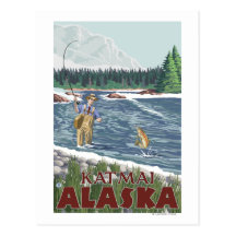 Fly Fisherman - Katmai, Alaska Postcards
