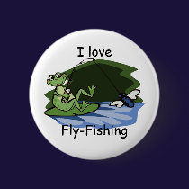 Fly Fishing Frog Button