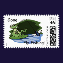 Fly Fishing Frog Stamps