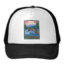 Fly Fishing Scene - Gallatin River, Montana Trucker Hats