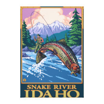 Fly Fishing Scene - Snake River, Idaho Stretched Canvas Prints
