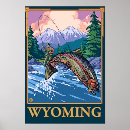 Fly Fishing Scene - Wyoming Poster