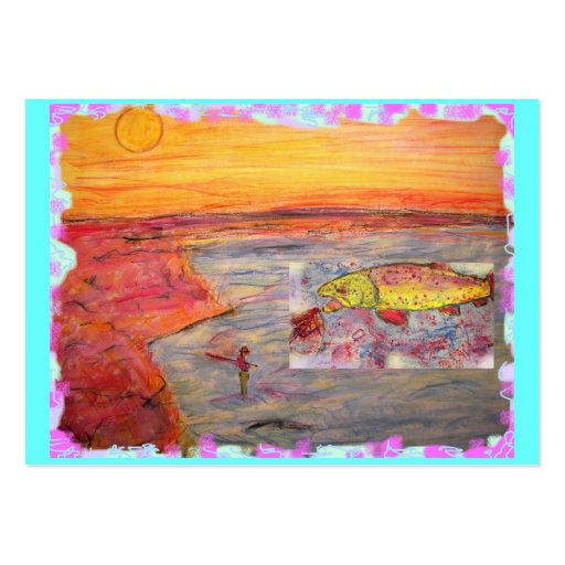 fly fishing sunset art business cards