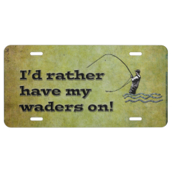 Fly fishing textured/Rather have waders on! License Plate