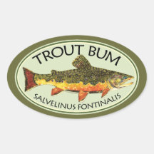 Fly Fishing Trout Bum Oval Sticker