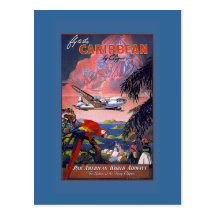Fly the Caribbean Vintage Travel Poster on Cards Post Cards