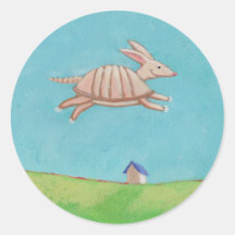 Flying Armadillo original painting fun art Round Stickers