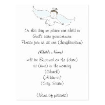 Flying Baby Angel Baptism Invitation Post Card
