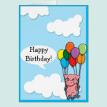 Flying Balloon Pig Birthday card cards