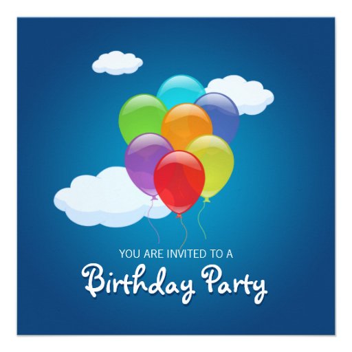 Flying Balloons Birthday Party invitation