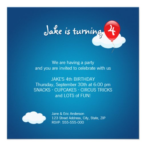 Flying Balloons Birthday Party invitation