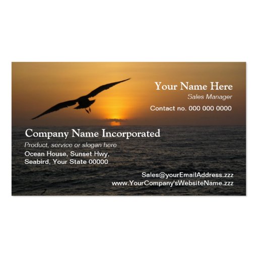 Flying bird sunset business card (front side)